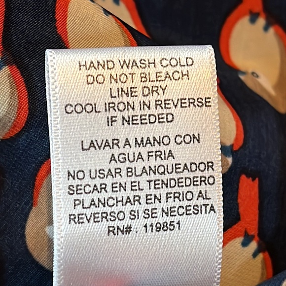 Halo Navy Red Tail Bird All Over Print Button Up Sleeveless Top size S/M - Picture 12 of 12